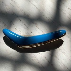 Boomerang Monet Blue and Gun Metal Retro Atomic Mid-Century Modern Design Brooch